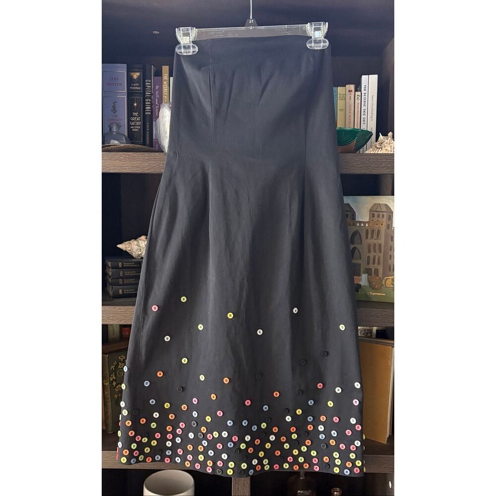 Moschino Jeans Black Strapless Multicolor Button Midi Dress Size US 12